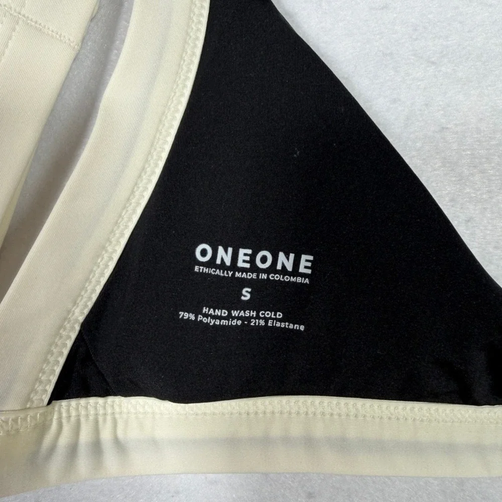 ONEONE Womens Bikini Top Small Black Cream Contrast Trim NWT Swimwear‎